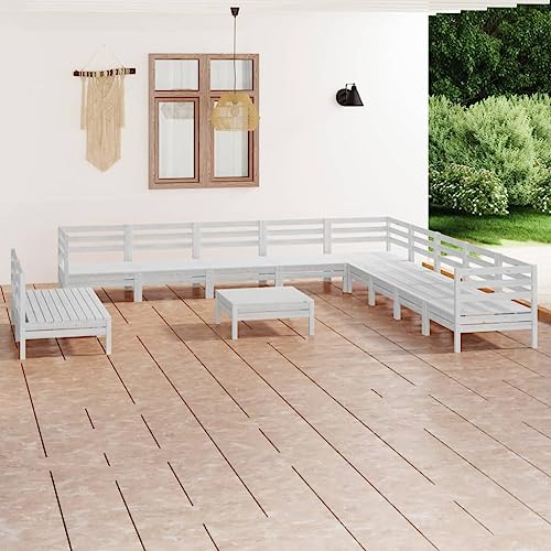 EMYRLXQW Outdoor Möbel Sets - 12-teiliges Garten-Lounge-Set Massivholz Kiefer Weiß von EMYRLXQW