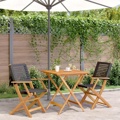 EMYRLXQW Outdoor-Möbel-Sets - 3-teiliges Bistro-Set aus schwarzem Polyrattan und Massivholz von EMYRLXQW