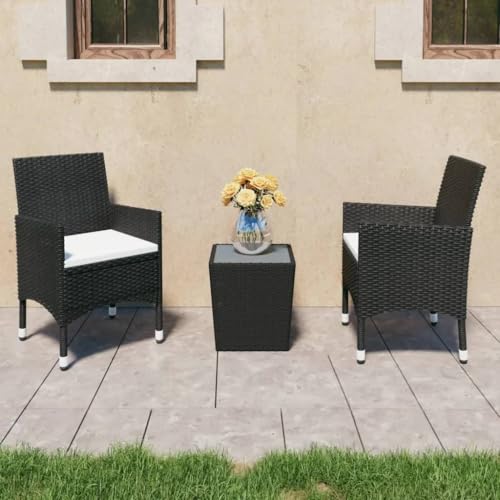 EMYRLXQW Outdoor Möbel Sets - 3-teiliges Garten-Bistro-Set Polyrattan und gehärtetes Glas schwarz von EMYRLXQW