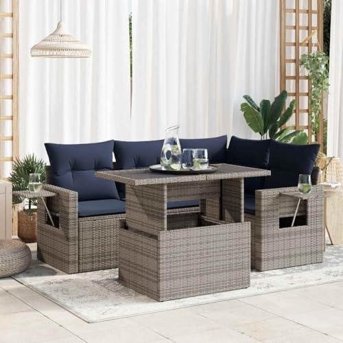 EMYRLXQW Outdoor Möbel Sets - 5-teiliges Gartensofa-Set mit Kissen schwarz Poly Rattan Akazie von EMYRLXQW