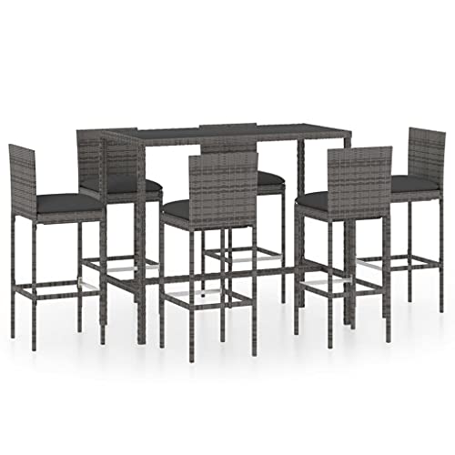 EMYRLXQW Outdoor Möbel Sets - 7-teiliges Gartenbar-Set mit Kissen Polyrattan Grau von EMYRLXQW