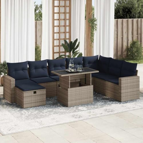EMYRLXQW Outdoor Möbel Sets - 9-teiliges Gartensofa-Set mit Kissen braun Poly Rattan Akazie von EMYRLXQW