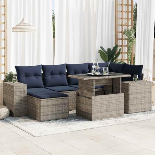 EMYRLXQW Outdoor Möbel Sets - 9-teiliges Gartensofa-Set mit Kissen grau Poly Rattan Akazie EMYRLXQW Outdoor Möbel Sets - 9-teiliges Gartensofa-Set mit Kissen grau Poly Rattan Akazie von EMYRLXQW