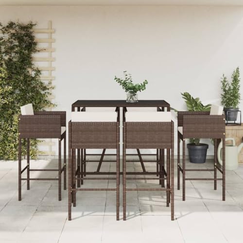 EMYRLXQW Outdoor Möbelsets - 7-teiliges Gartenbar-Set mit Kissen braun Poly Rattan von EMYRLXQW