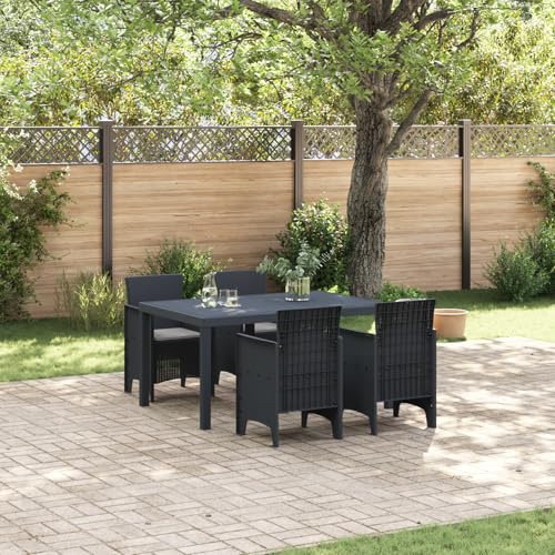 EMYRLXQW Outdoor Outdoor Tische - 5-teiliges Garten-Ess-Set mit Kissen Anthrazit Poly Rattan von EMYRLXQW