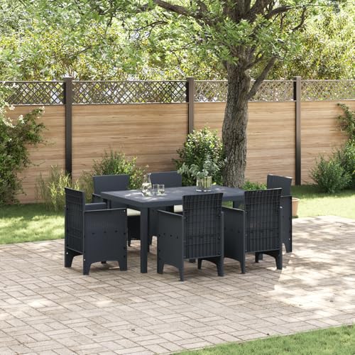 EMYRLXQW Outdoor Outdoor Tische - 7-teiliges Garten-Ess-Set mit Kissen Anthrazit Poly Rattan von EMYRLXQW