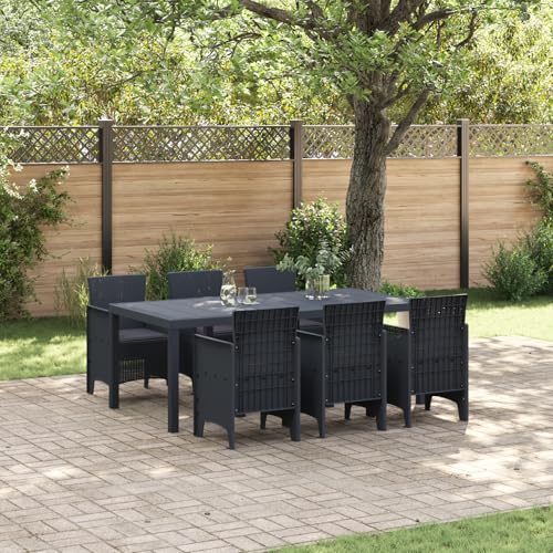EMYRLXQW Outdoor Outdoor Tische - 7-teiliges Garten-Ess-Set mit Kissen Anthrazit Poly Rattan von EMYRLXQW
