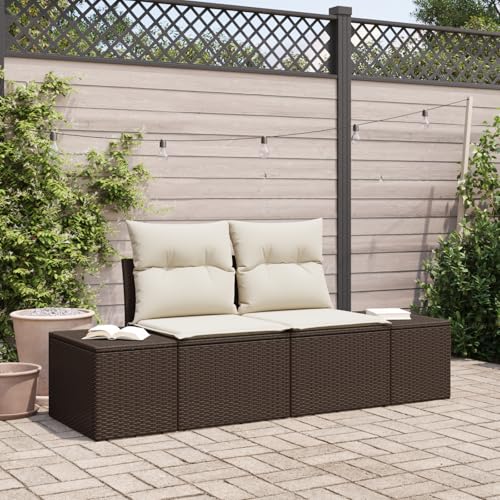 EMYRLXQW Outdoor-Sitz, Outdoor-Sofas, 2-Sitzer-Gartensofa mit Kissen, braunes Polyrattan von EMYRLXQW