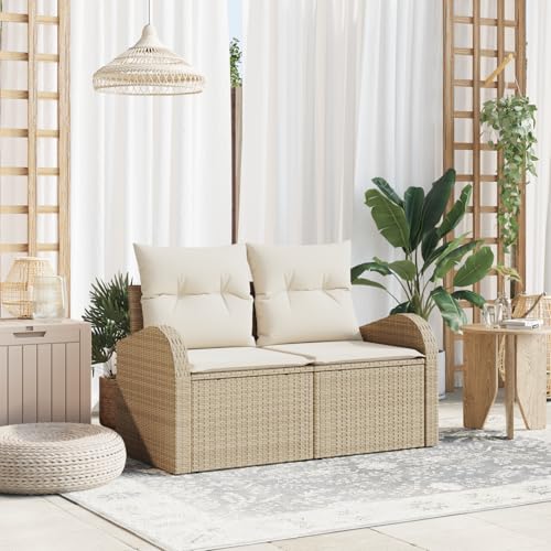 EMYRLXQW Outdoor-Sitz, Outdoor-Sofas, 2-Sitzer-Gartensofa mit Stauraum und Kissen, Beige, Polyrattan von EMYRLXQW