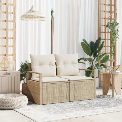 EMYRLXQW Outdoor-Sitz, Outdoor-Sofas, 2-Sitzer-Gartensofa mit Stauraum und Kissen, Beige, Polyrattan von EMYRLXQW