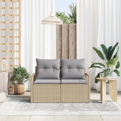 EMYRLXQW Outdoor-Sitz, Outdoor-Sofas, 2-Sitzer-Gartensofa mit Stauraum und Kissen, Beige, Polyrattan von EMYRLXQW
