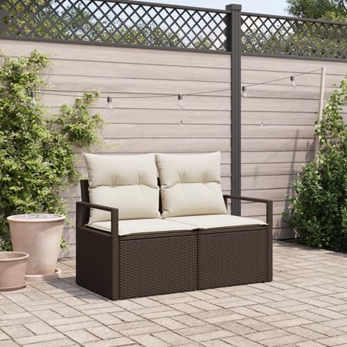EMYRLXQW Outdoor-Sitz, Outdoor-Sofas, 2-Sitzer-Gartensofa mit Stauraum und Kissen, braunes Polyrattan von EMYRLXQW