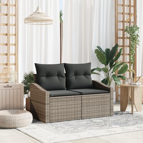 EMYRLXQW Outdoor-Sitz, Outdoor-Sofas, 2-Sitzer-Gartensofa mit Stauraum und Kissen, graues Polyrattan von EMYRLXQW