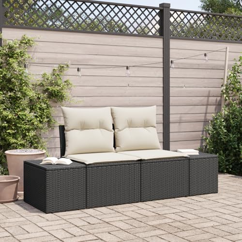 EMYRLXQW Outdoor-Sitz, Outdoor-Sofas, 2-Sitzer-Gartensofa mit Stauraum und Kissen, schwarzes Polyrattan von EMYRLXQW