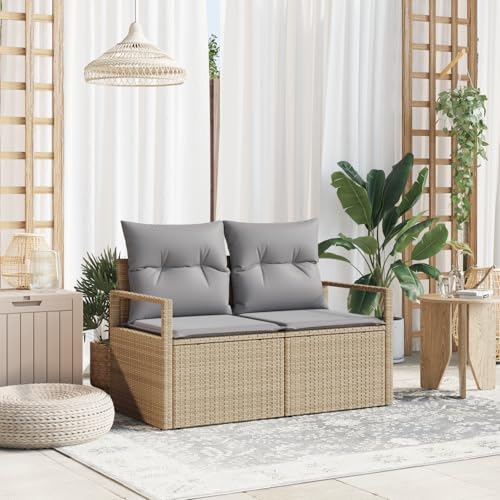 EMYRLXQW Outdoor-Sitzgelegenheit, Outdoor-Sofas, 2-Sitzer-Gartensofa mit Kissen, Beige, Polyrattan von EMYRLXQW