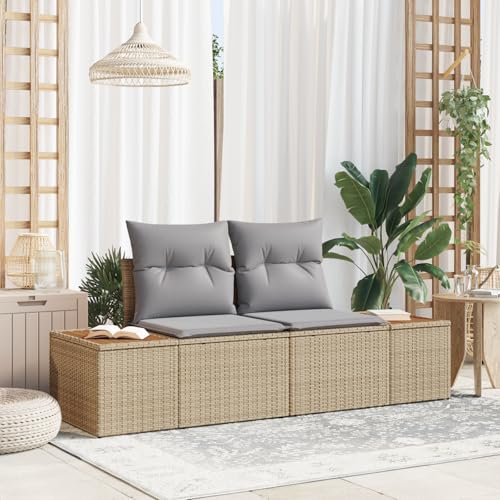 EMYRLXQW Outdoor-Sitzgelegenheit, Outdoor-Sofas, 2-Sitzer-Gartensofa mit Kissen, Beige, Polyrattan von EMYRLXQW
