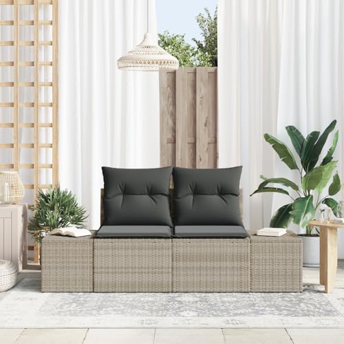EMYRLXQW Outdoor-Sitzgelegenheit, Outdoor-Sofas, 2-Sitzer-Gartensofa mit Kissen, graues Polyrattan von EMYRLXQW
