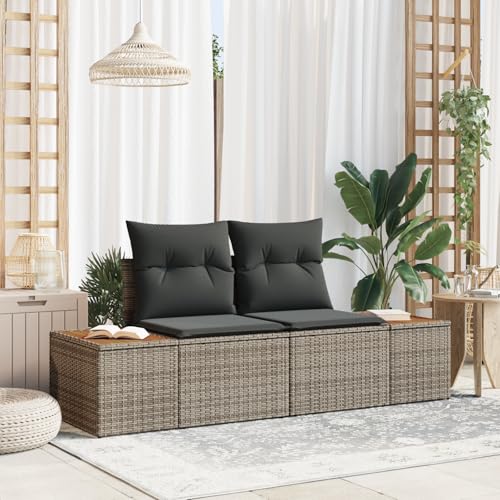 EMYRLXQW Outdoor-Sitzgelegenheit, Outdoor-Sofas, 2-Sitzer-Gartensofa mit Kissen, graues Polyrattan von EMYRLXQW