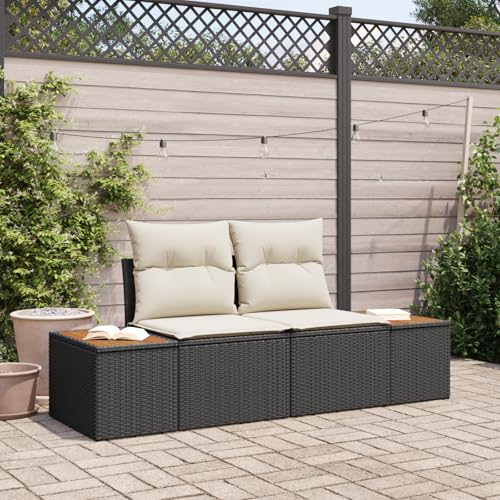 EMYRLXQW Outdoor-Sitzgelegenheit, Outdoor-Sofas, 2-Sitzer-Gartensofa mit Kissen, schwarzes Polyrattan von EMYRLXQW
