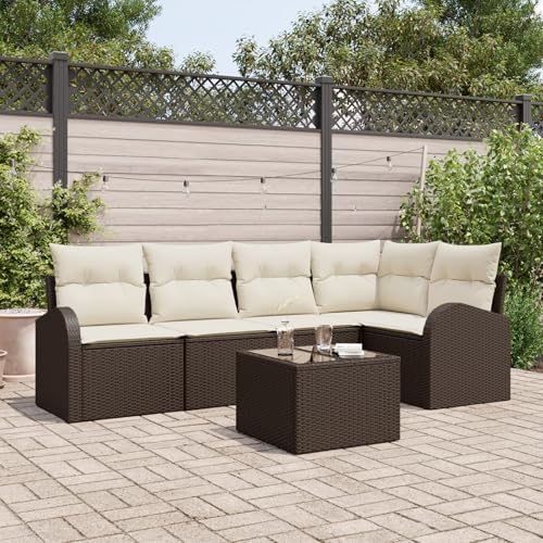 EMYRLXQW Outdoor-Sitzgelegenheit, Outdoor-Sofas, 5-teiliges Gartensofa-Set mit Kissen, graues Polyrattan von EMYRLXQW