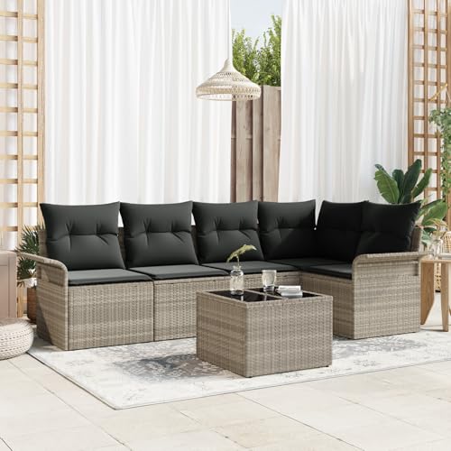 EMYRLXQW Outdoor-Sitzgelegenheit, Outdoor-Sofas, 6-teiliges Gartensofa-Set mit Kissen, graues Polyrattan von EMYRLXQW