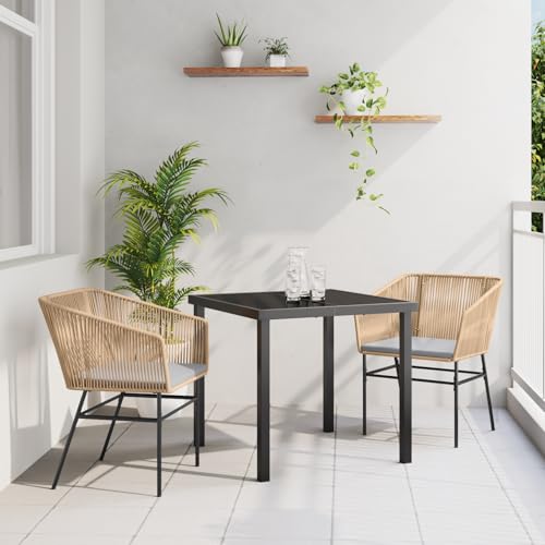 EMYRLXQW Outdoor-Sitzgelegenheit, Outdoor-Stühle, 3-teiliges Garten-Ess-Set mit Kissen, braunes Polyrattan EMYRLXQW Outdoor-Sitzgelegenheit, Outdoor-Stühle, 3-teiliges Garten-Ess-Set mit Kissen, braunes Polyrattan von EMYRLXQW