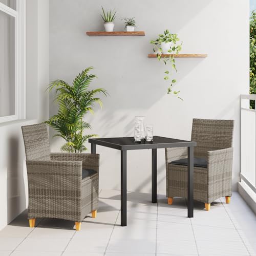 EMYRLXQW Outdoor-Sitzgelegenheit, Outdoor-Stühle, 3-teiliges Garten-Ess-Set mit Kissen, graues Polyrattan EMYRLXQW Outdoor-Sitzgelegenheit, Outdoor-Stühle, 3-teiliges Garten-Ess-Set mit Kissen, graues Polyrattan von EMYRLXQW