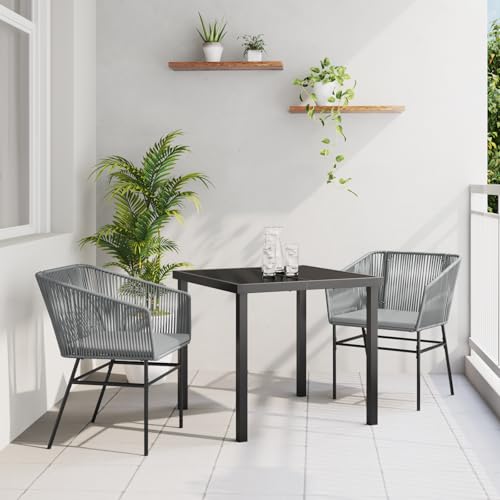 EMYRLXQW Outdoor-Sitzgelegenheit, Outdoor-Stühle, 3-teiliges Garten-Ess-Set mit Kissen, graues Polyrattan EMYRLXQW Outdoor-Sitzgelegenheit, Outdoor-Stühle, 3-teiliges Garten-Ess-Set mit Kissen, graues Polyrattan von EMYRLXQW