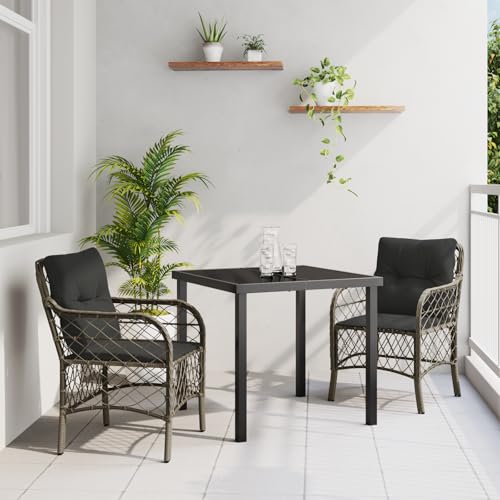 EMYRLXQW Outdoor-Sitzgelegenheit, Outdoor-Stühle, 3-teiliges Garten-Ess-Set mit Kissen, graues Polyrattan von EMYRLXQW