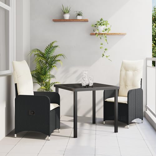 EMYRLXQW Outdoor-Sitzgelegenheit, Outdoor-Stühle, 3-teiliges Garten-Ess-Set mit Kissen, schwarzes Polyrattan EMYRLXQW Outdoor-Sitzgelegenheit, Outdoor-Stühle, 3-teiliges Garten-Ess-Set mit Kissen, schwarzes Polyrattan von EMYRLXQW