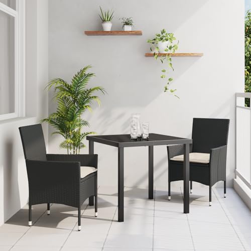 EMYRLXQW Outdoor-Sitzgelegenheit, Outdoor-Stühle, 3-teiliges Garten-Ess-Set mit Kissen, schwarzes Polyrattan EMYRLXQW Outdoor-Sitzgelegenheit, Outdoor-Stühle, 3-teiliges Garten-Ess-Set mit Kissen, schwarzes Polyrattan von EMYRLXQW