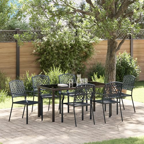 EMYRLXQW Outdoor-Sitzgelegenheit, Outdoor-Stühle, 3-teiliges Garten-Esszimmer-Set, Anthrazit-Stahl von EMYRLXQW