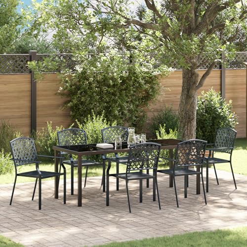 EMYRLXQW Outdoor-Sitzgelegenheit, Outdoor-Stühle, 3-teiliges Garten-Esszimmer-Set, Anthrazit-Stahl von EMYRLXQW