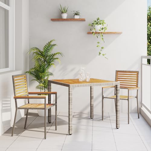 EMYRLXQW Outdoor-Sitzgelegenheit, Outdoor-Stühle, 3-teiliges Garten-Esszimmer-Set, Poly-Rattan-Akazie, Grau EMYRLXQW Outdoor-Sitzgelegenheit, Outdoor-Stühle, 3-teiliges Garten-Esszimmer-Set, Poly-Rattan-Akazie, Grau von EMYRLXQW