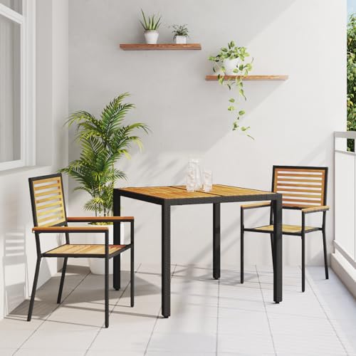 EMYRLXQW Outdoor-Sitzgelegenheit, Outdoor-Stühle, 3-teiliges Garten-Esszimmer-Set, Poly-Rattan-Akazie, Schwarz EMYRLXQW Outdoor-Sitzgelegenheit, Outdoor-Stühle, 3-teiliges Garten-Esszimmer-Set, Poly-Rattan-Akazie, Schwarz von EMYRLXQW