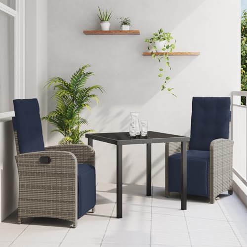 EMYRLXQW Outdoor-Sitzgelegenheit, Outdoor-Stühle, 3-teiliges Garten-Esszimmer-Set, grau, Polyrattan von EMYRLXQW