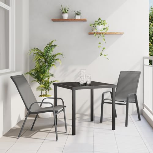 EMYRLXQW Outdoor-Sitzgelegenheit, Outdoor-Stühle, 3-teiliges Garten-Esszimmer-Set, graues Textilene und Stahl von EMYRLXQW