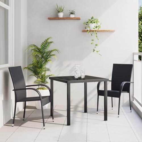 EMYRLXQW Outdoor-Sitzgelegenheit, Outdoor-Stühle, 3-teiliges Garten-Esszimmer-Set, schwarzes Polyrattan von EMYRLXQW