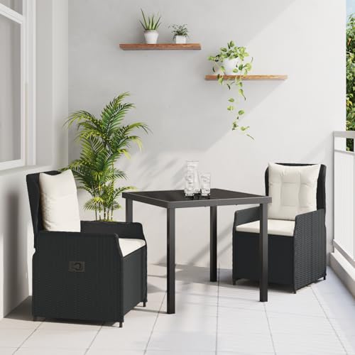 EMYRLXQW Outdoor-Sitzgelegenheit, Outdoor-Stühle, 3-teiliges Garten-Esszimmer-Set, schwarzes Polyrattan von EMYRLXQW