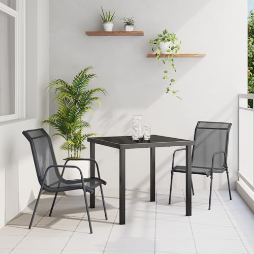 EMYRLXQW Outdoor-Sitzgelegenheit, Outdoor-Stühle, 3-teiliges Garten-Esszimmer-Set, schwarzes Textilene und Stahl von EMYRLXQW