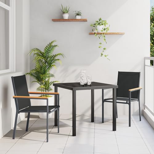 EMYRLXQW Outdoor-Sitzgelegenheit, Outdoor-Stühle, 3-teiliges Garten-Esszimmer-Set, schwarzes Textilene und Stahl von EMYRLXQW