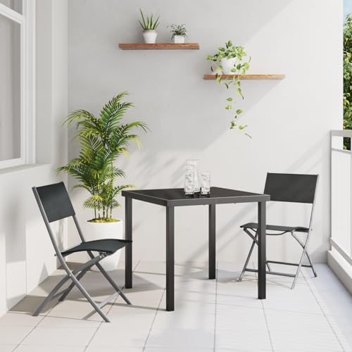 EMYRLXQW Outdoor-Sitzgelegenheit, Outdoor-Stühle, 3-teiliges Garten-Esszimmer-Set, schwarzes Textilene und Stahl von EMYRLXQW