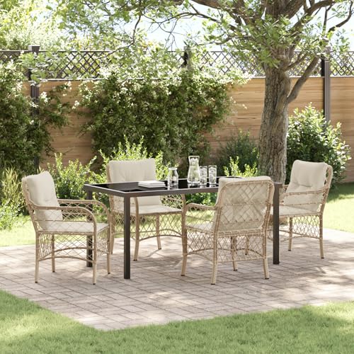 EMYRLXQW Outdoor-Sitzgelegenheit, Outdoor-Stühle, 5-teiliges Garten-Ess-Set mit Kissen, Poly-Rattan, Beige von EMYRLXQW