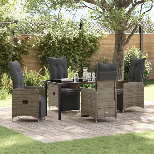 EMYRLXQW Outdoor-Sitzgelegenheit, Outdoor-Stühle, 5-teiliges Garten-Ess-Set mit Kissen, graues Polyrattan von EMYRLXQW