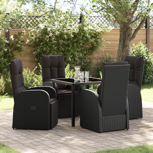 EMYRLXQW Outdoor-Sitzgelegenheit, Outdoor-Stühle, 5-teiliges Garten-Ess-Set mit Kissen, schwarzes Polyrattan von EMYRLXQW