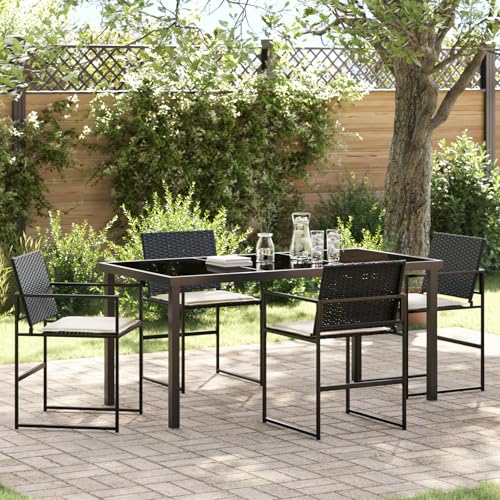 EMYRLXQW Outdoor-Sitzgelegenheit, Outdoor-Stühle, 5-teiliges Garten-Ess-Set mit Kissen, schwarzes Polyrattan EMYRLXQW Outdoor-Sitzgelegenheit, Outdoor-Stühle, 5-teiliges Garten-Ess-Set mit Kissen, schwarzes Polyrattan von EMYRLXQW