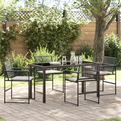 EMYRLXQW Outdoor-Sitzgelegenheit, Outdoor-Stühle, 5-teiliges Garten-Ess-Set mit Kissen, schwarzes Polyrattan EMYRLXQW Outdoor-Sitzgelegenheit, Outdoor-Stühle, 5-teiliges Garten-Ess-Set mit Kissen, schwarzes Polyrattan von EMYRLXQW