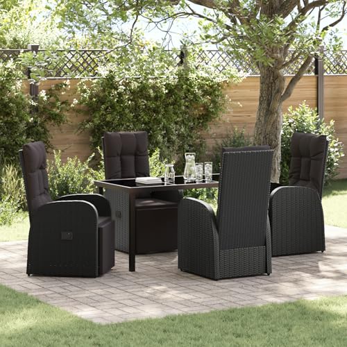 EMYRLXQW Outdoor-Sitzgelegenheit, Outdoor-Stühle, 5-teiliges Garten-Ess-Set mit Kissen, schwarzes Polyrattan von EMYRLXQW