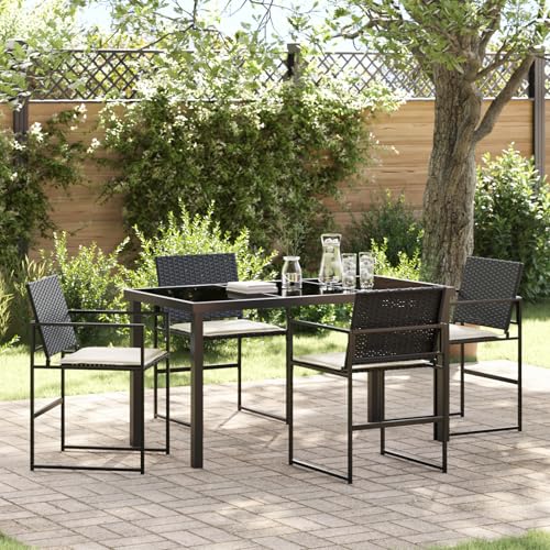 EMYRLXQW Outdoor-Sitzgelegenheit, Outdoor-Stühle, 5-teiliges Garten-Ess-Set mit Kissen, schwarzes Polyrattan EMYRLXQW Outdoor-Sitzgelegenheit, Outdoor-Stühle, 5-teiliges Garten-Ess-Set mit Kissen, schwarzes Polyrattan von EMYRLXQW