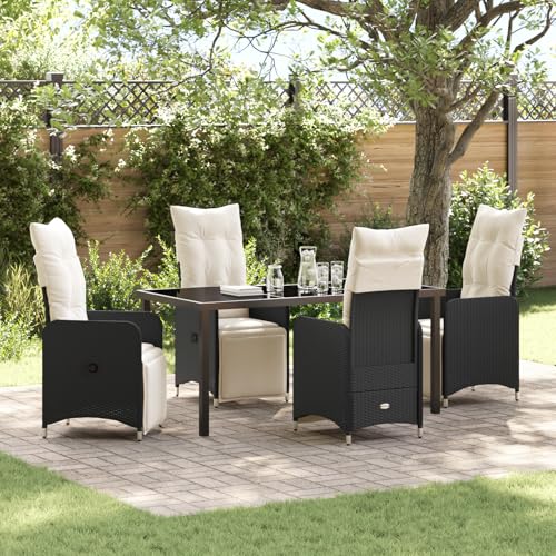 EMYRLXQW Outdoor-Sitzgelegenheit, Outdoor-Stühle, 5-teiliges Garten-Ess-Set mit Kissen, schwarzes Polyrattan EMYRLXQW Outdoor-Sitzgelegenheit, Outdoor-Stühle, 5-teiliges Garten-Ess-Set mit Kissen, schwarzes Polyrattan von EMYRLXQW